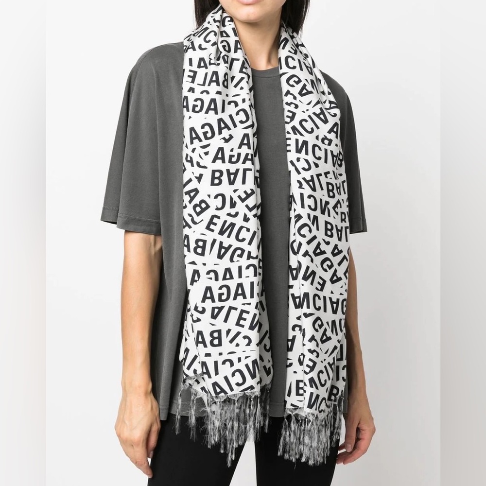 BALENCIAGA logo print silk scarf